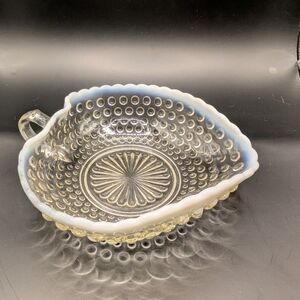 Vintage Glass Hobnail Dish with Handle